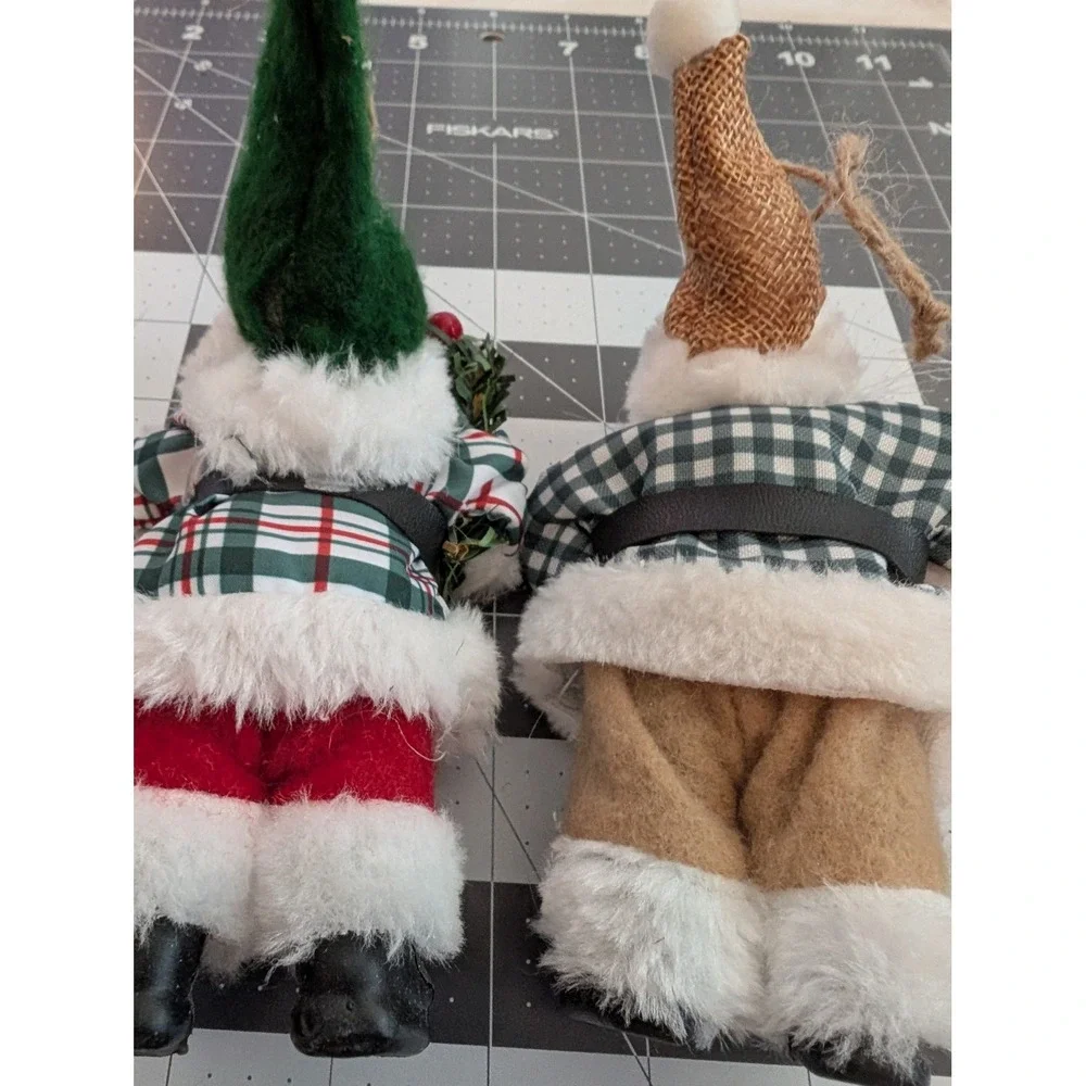 Holiday Time Santa Clause Plastic Face mixed‎ fabric hanging ornament lot 2
